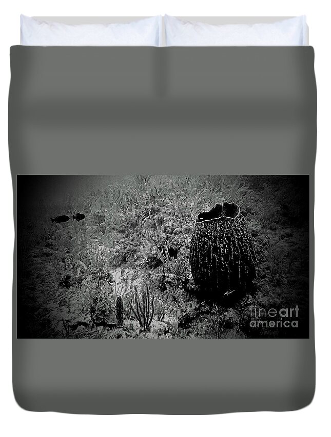 Black And White Duvet Cover featuring the photograph Reef In The Cayman's by Kip Vidrine