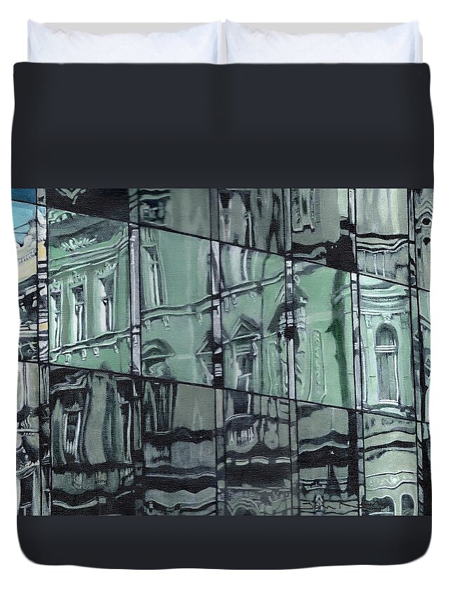 Reflection Duvet Cover featuring the painting A Reflection on Modern Architecture by John Neeve