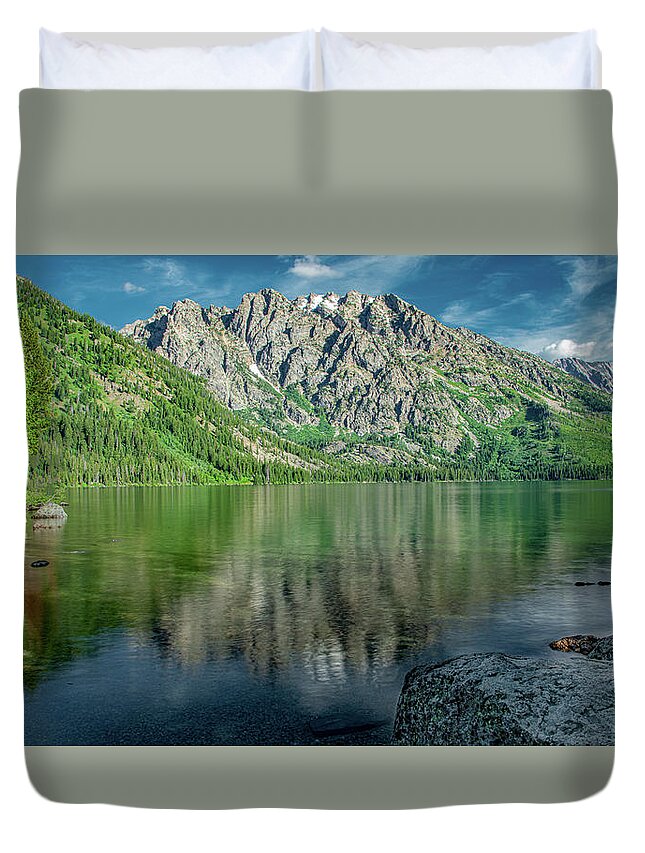  Duvet Cover featuring the photograph Reflections at Jenny Lake by Marcy Wielfaert