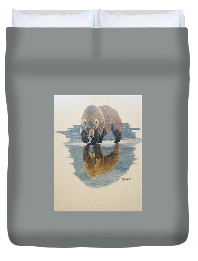 Bear Duvet Cover featuring the painting Reflections by Jean Yves Crispo