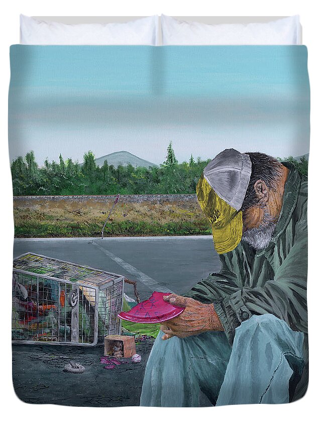 Man Duvet Cover featuring the painting Regret by Kevin Daly