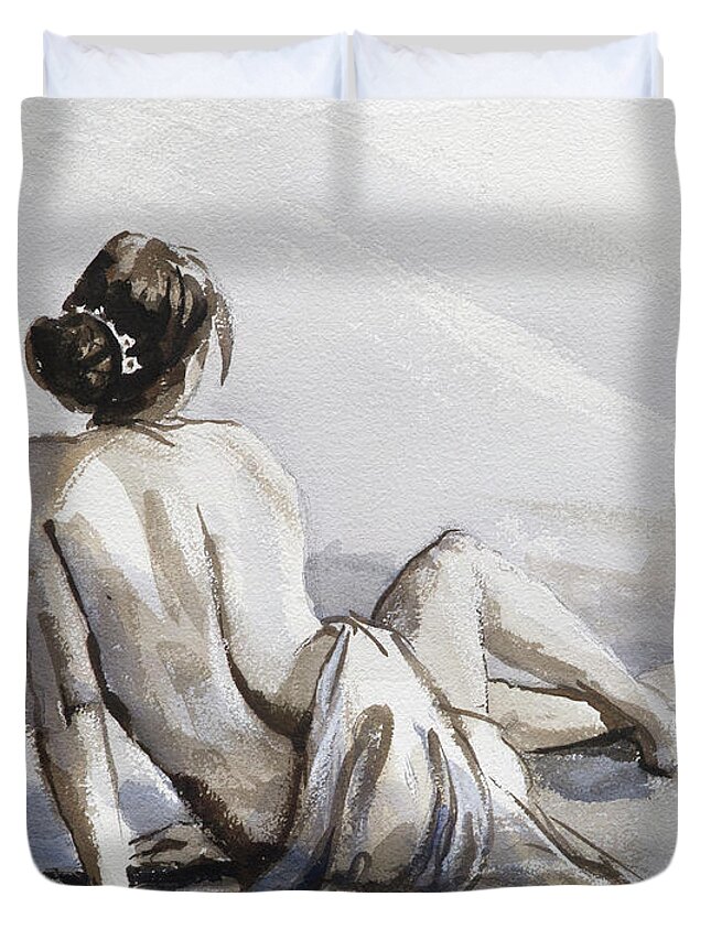 Woman Duvet Cover featuring the painting Relaxed by Steve Henderson