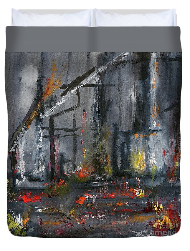 Forest Duvet Cover featuring the painting Remains by Karen Fleschler