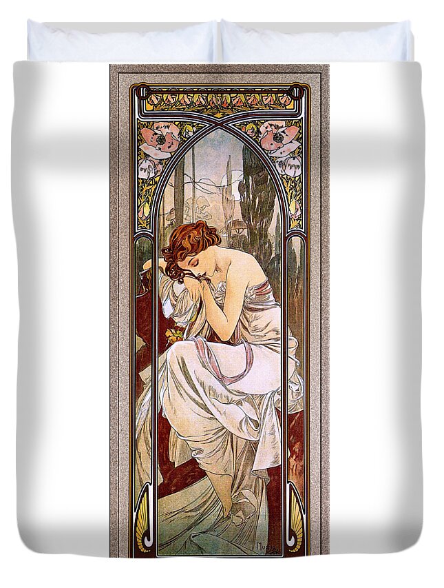 Rest Of The Night Duvet Cover featuring the painting Rest Of The Night by Alphonse Mucha by Rolando Burbon