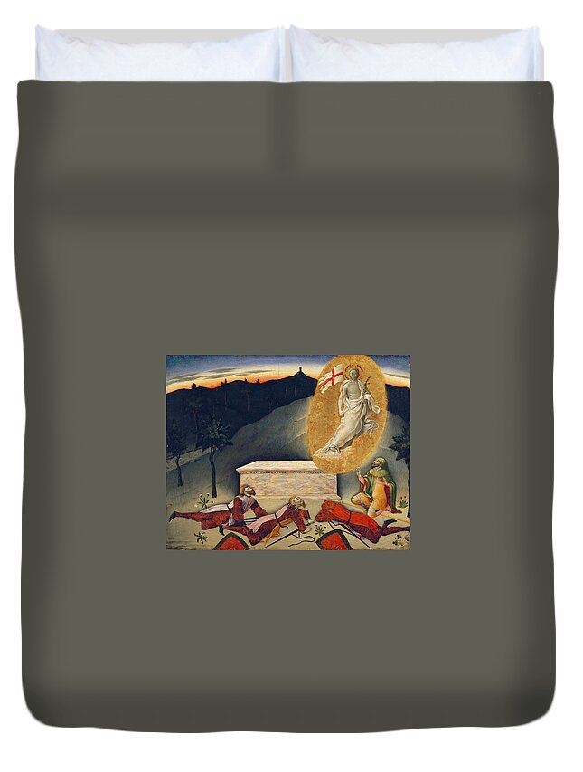 Master Of The Osservanza Duvet Cover featuring the painting Resurrection by Master of the Osservanza