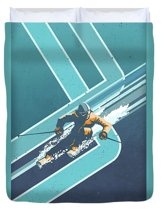 Retro Ski Art Duvet Cover featuring the digital art Retro Alpine Ski Poster by Sassan Filsoof