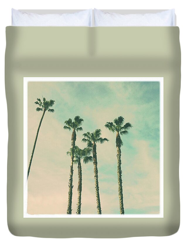 Transfer Print Duvet Cover featuring the photograph Retro Palms by Denise Taylor