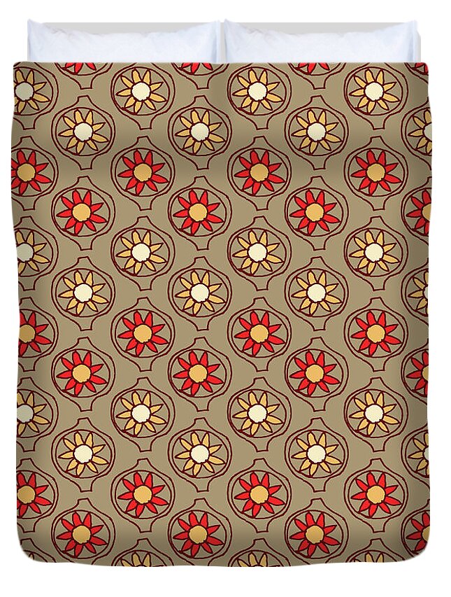 Taupe Duvet Cover featuring the painting Retro Sunshine Pattern by Jen Montgomery