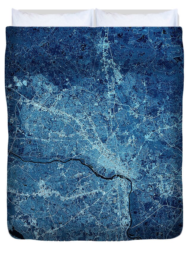 Richmond Duvet Cover featuring the digital art Richmond Virginia 3D Render Blue Top View Mar 2019 by Frank Ramspott