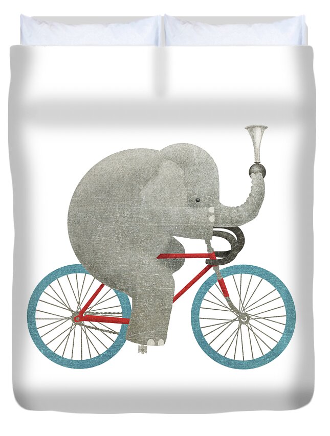 Elephant Duvet Cover featuring the drawing Ride by Eric Fan