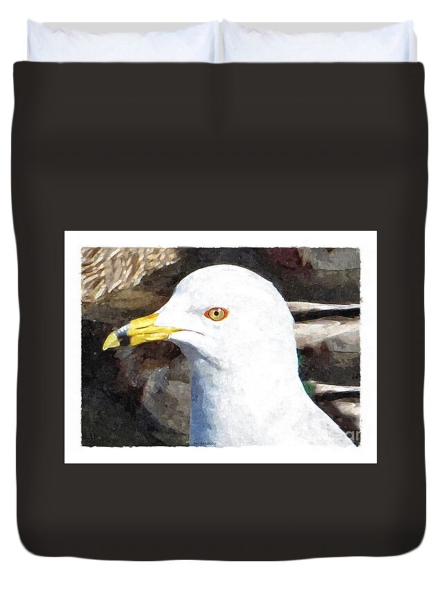 Birds Duvet Cover featuring the digital art Ringbilled Gull Portrait by Art MacKay