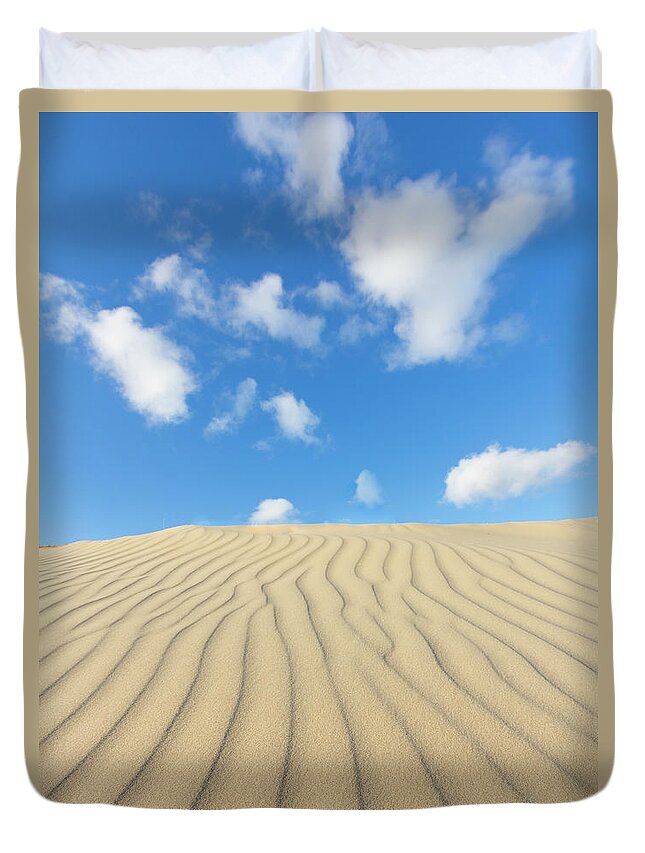Sand Dune Duvet Cover featuring the photograph Rippled Sand Dune And Blue Sky With by Rob Kints