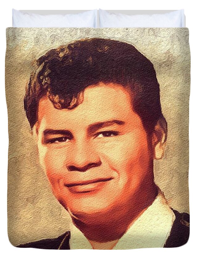 Ritchie Duvet Cover featuring the painting Ritchie Valens, Music Legend by Esoterica Art Agency