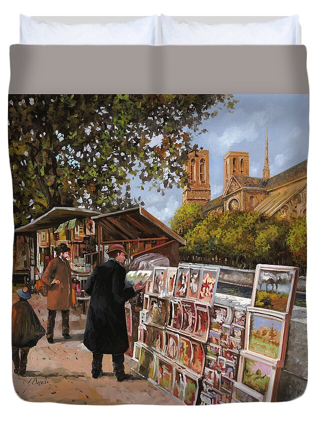 Paris Duvet Cover featuring the painting Rive gouche by Guido Borelli
