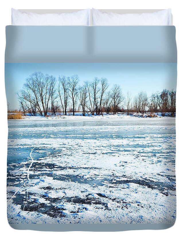 Scenics Duvet Cover featuring the photograph River In Ice by Yourapechkin