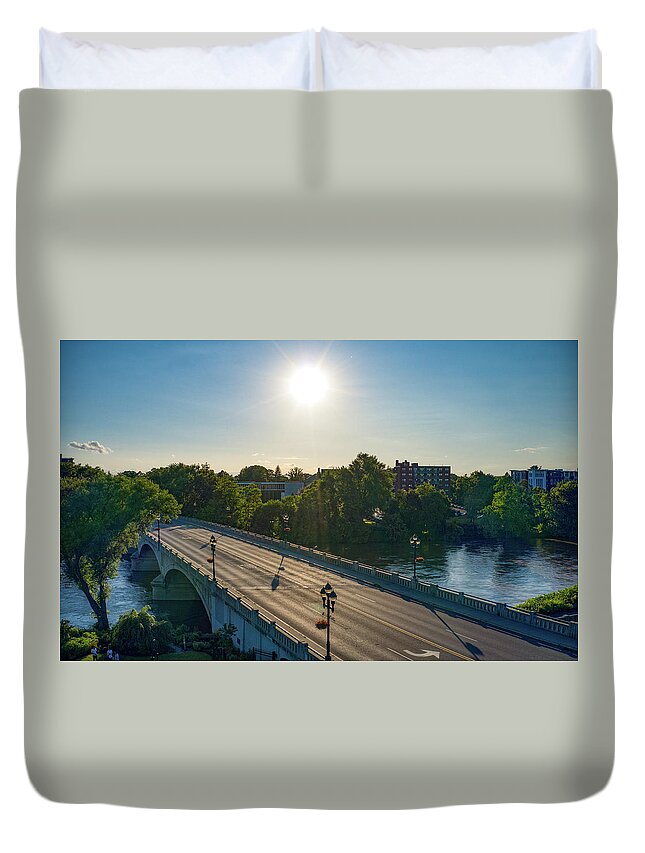 New York Duvet Cover featuring the photograph Riverside Drive Bridge Sunset by Anthony Giammarino