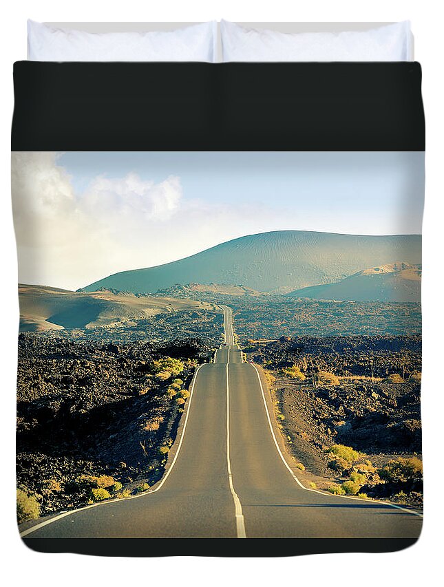 Timanfaya National Park Duvet Cover featuring the photograph Road In Timanfaya National Park, Canary by Zodebala