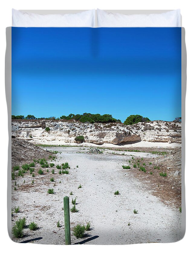 Tranquility Duvet Cover featuring the photograph Robben Island Quarry Stone Pile by Iselin Valvik Photography