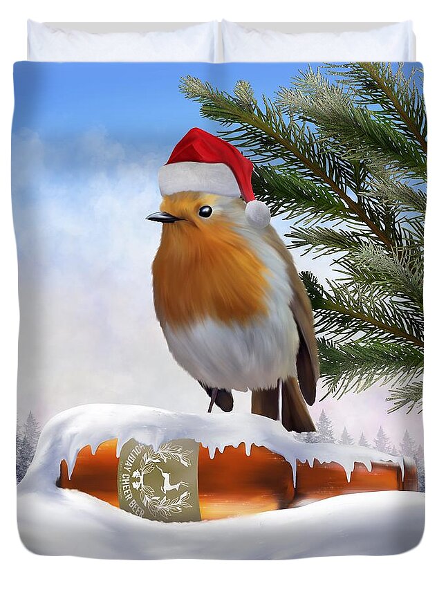 Robin Around The Christmas Tree Duvet Cover featuring the digital art Robin Around The Christmas Tree by Mark Taylor
