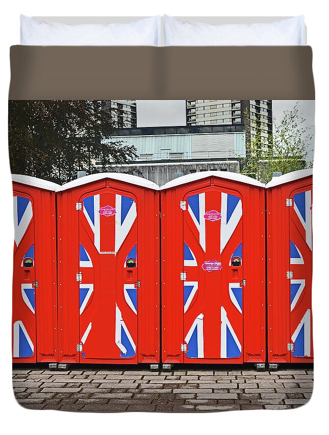 Rochdale Duvet Cover featuring the photograph ROCHDALE. Toilets All In A Row. by Lachlan Main