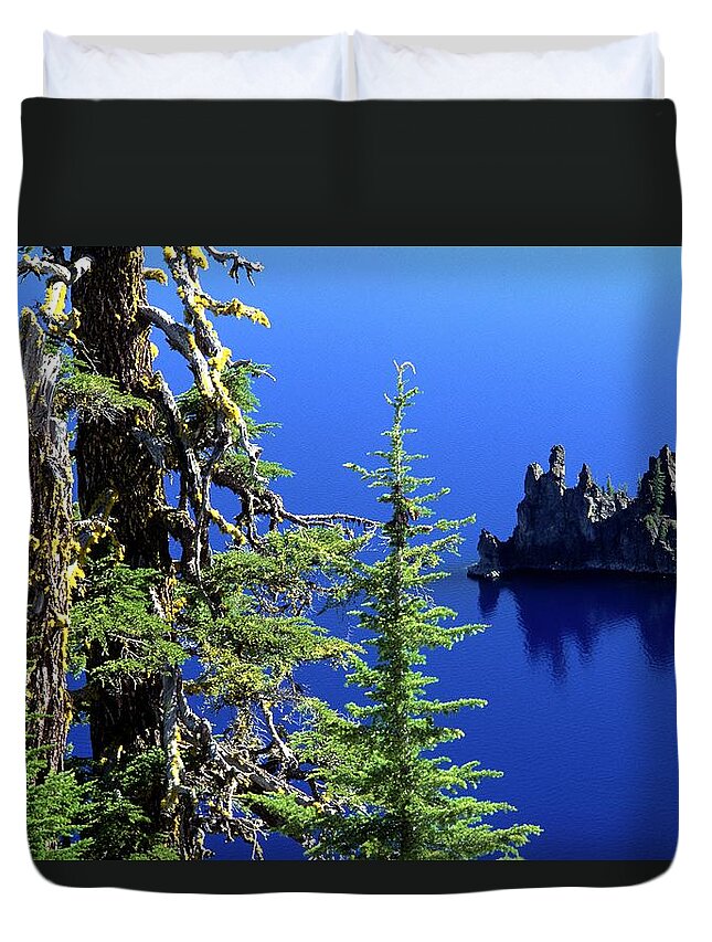Estock Duvet Cover featuring the digital art Rock Formation In Lake by Awc Images