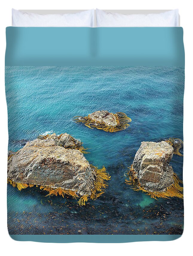 Tranquility Duvet Cover featuring the photograph Rock With Seaweed by Raimund Linke