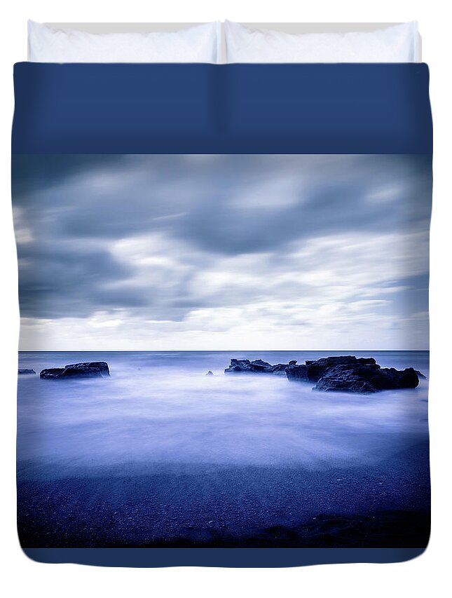 Seascape Duvet Cover featuring the photograph Rocks And Sea At Dawn, Canary Island by Zodebala