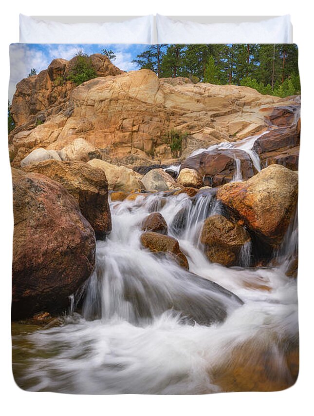 Waterfalls Duvet Cover featuring the photograph Rocky Mountain Flow by Darren White