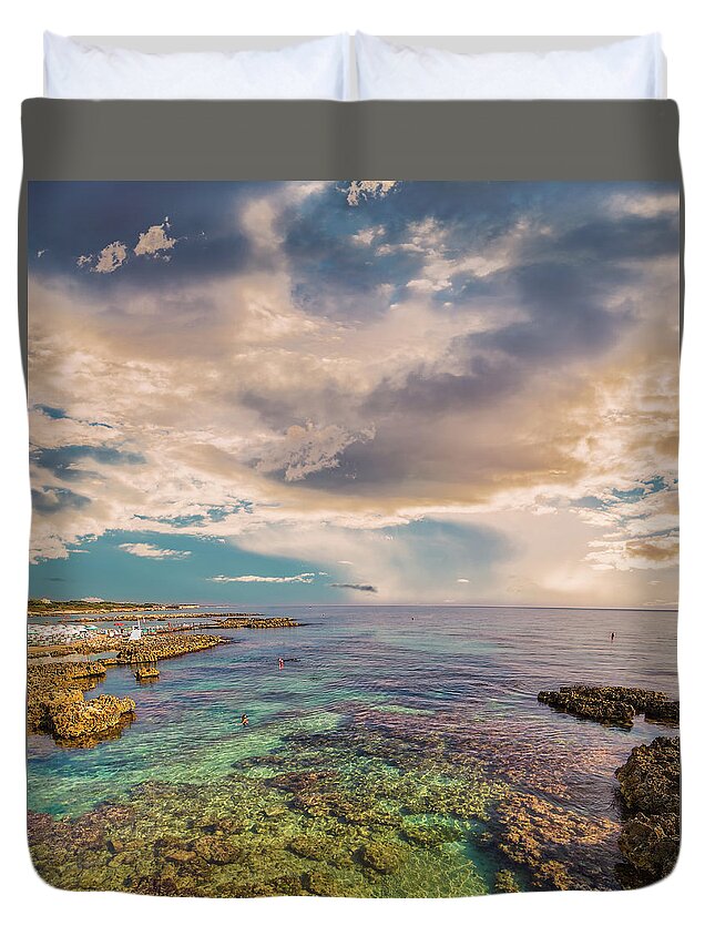 Italy Duvet Cover featuring the photograph Rocky shore on the Adriatic sea by Vivida Photo PC