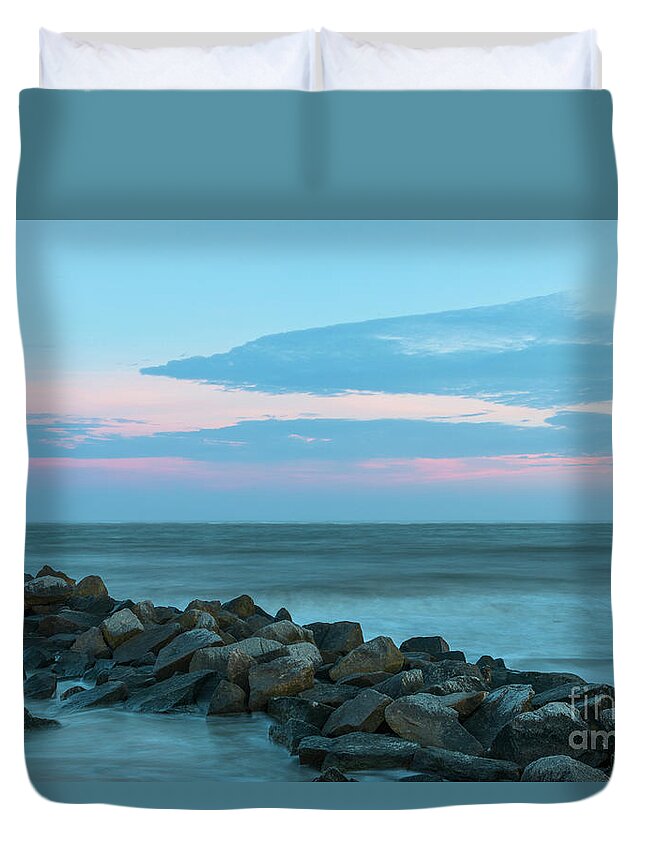 Beach Duvet Cover featuring the photograph Rocky Shores Sunrise by Dale Powell