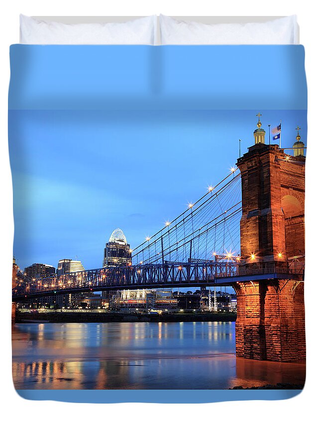 Downtown District Duvet Cover featuring the photograph Roebling Bridge, Cincinnati, Ohio by Veni