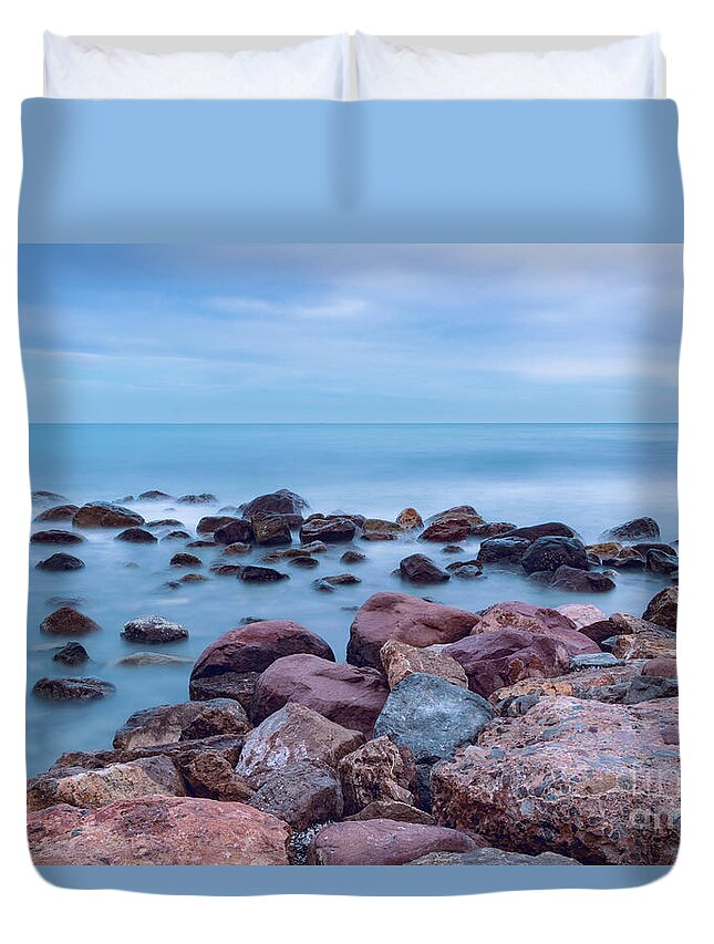 Beach Duvet Cover featuring the photograph Rocks and sea #1 by Vicente Sargues