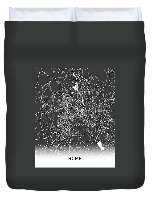 Rome Duvet Cover featuring the photograph Rome map black and white by Delphimages Map Creations