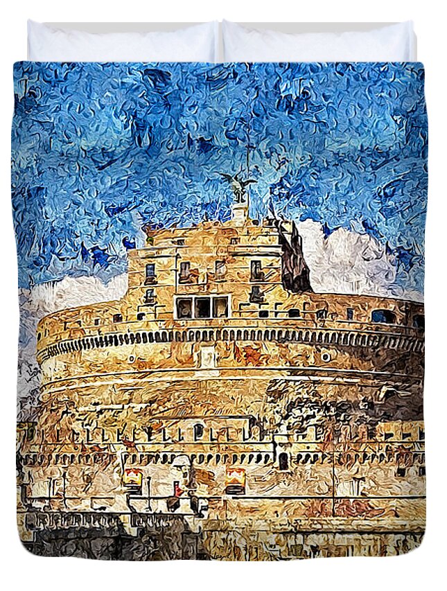 Mausoleum Of Hadrian Duvet Cover featuring the painting Rome, Mausoleum of Hadrian - 05 by AM FineArtPrints