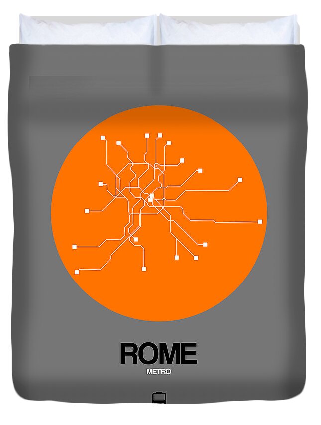 Rome Duvet Cover featuring the digital art Rome Orange Subway Map by Naxart Studio