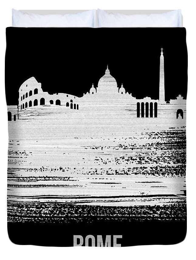 Rome Duvet Cover featuring the mixed media Rome Skyline Brush Stroke White by Naxart Studio