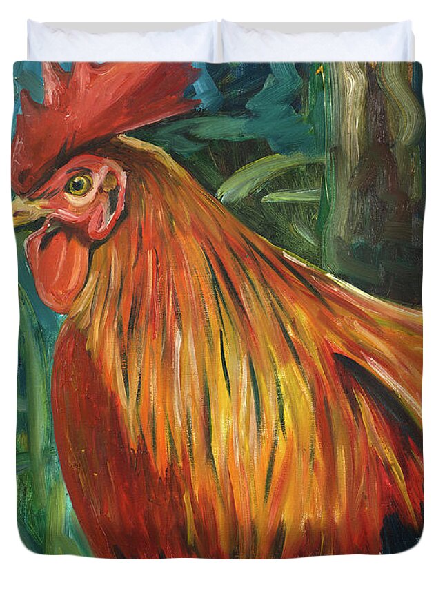 Rooster Duvet Cover featuring the painting Rooster by Andy Beauchamp