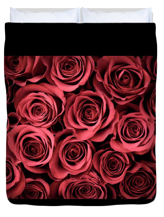 Dozen Duvet Cover featuring the photograph Rose Background by Liliboas