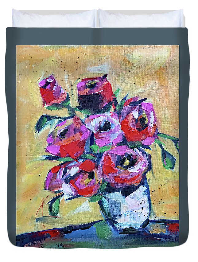 Roses Duvet Cover featuring the painting Roses by Roxy Rich