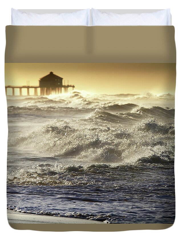 Water's Edge Duvet Cover featuring the photograph Rough Sea by Ct757fan