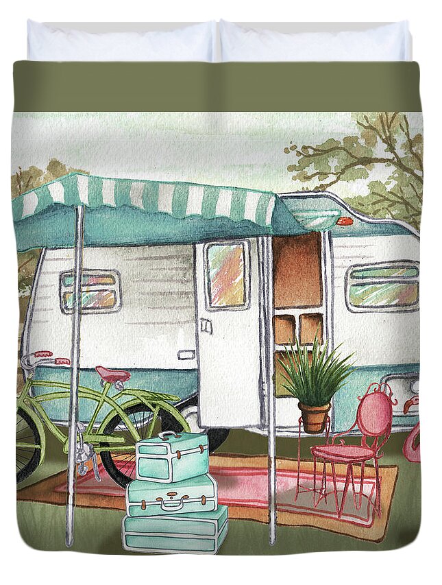 Roughing Duvet Cover featuring the mixed media Roughing It II by Elizabeth Medley