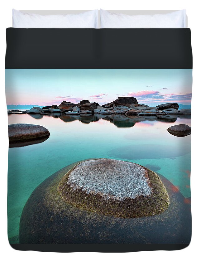 Tranquility Duvet Cover featuring the photograph Round Rock, Sand Harbor, Lake Tahoe by Ropelato Photography; Earthscapes