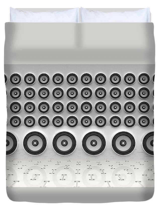 White Background Duvet Cover featuring the digital art Rows Of Speakers Digital by Chad Baker