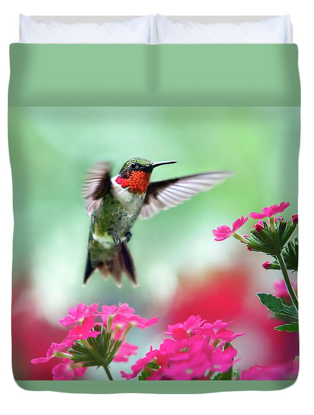 Hummingbird Duvet Cover featuring the photograph Ruby Garden Jewel by Christina Rollo