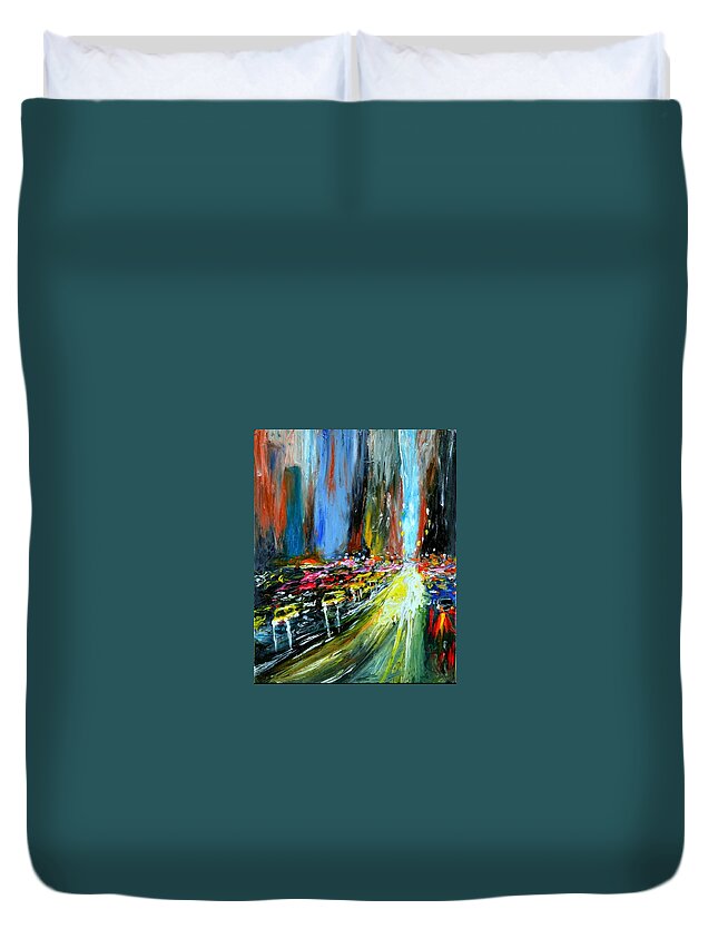 City Duvet Cover featuring the painting Rush Hours by Chiara Magni