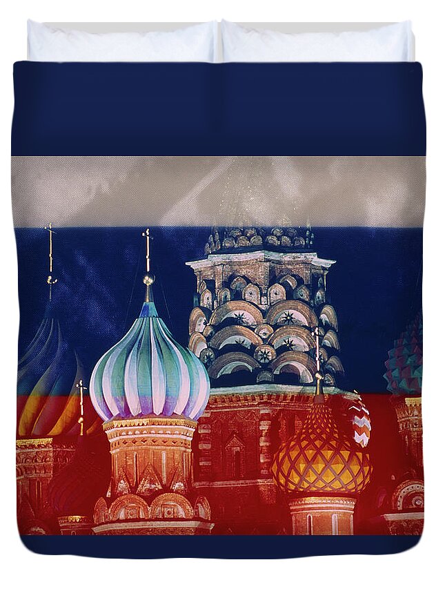 Red Square Duvet Cover featuring the photograph Russia, Moscow, Red Square St. Basils by Grant Faint