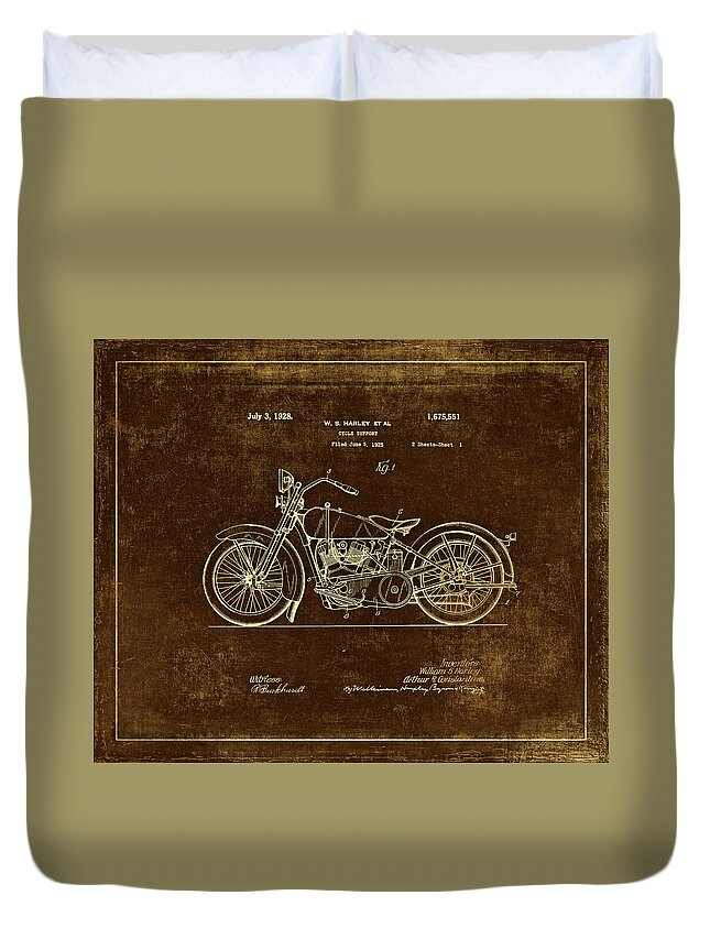 Patent Duvet Cover featuring the photograph Rusty Harley - Davidson Motorcycle Patent Drawing by Maria Angelica Maira