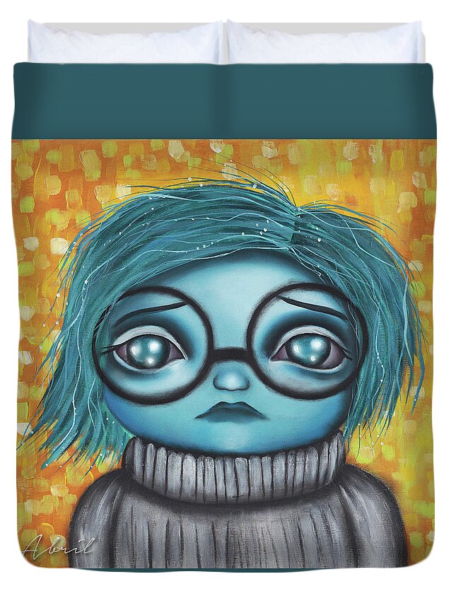 Sadness Duvet Cover featuring the painting Sadness by Abril Andrade