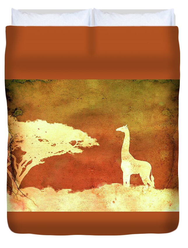 Animals Duvet Cover featuring the painting Safari Sunrise Iv by Pam Ilosky