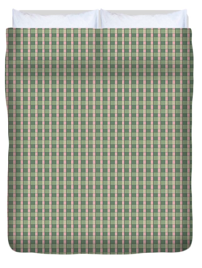 Green Duvet Cover featuring the digital art Sage and Pink Checkerboard by Lisa Blake